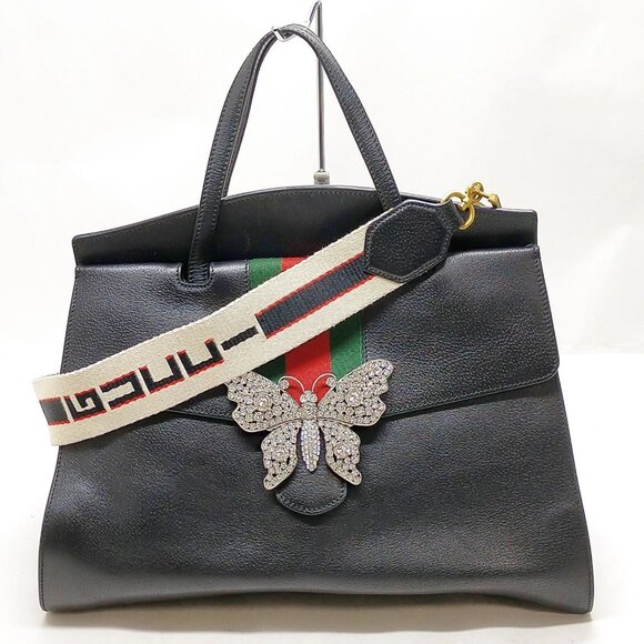 Gucci Hand Bag Sherry Line Black Leather mon995-100625 - Picture 1 of 16